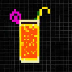 Une image de Pixel-80 Sunset Recette de Cocktail - Un mélange de Jet 27 menthe et de Tang tropical - image générée par IA (DALL-E)