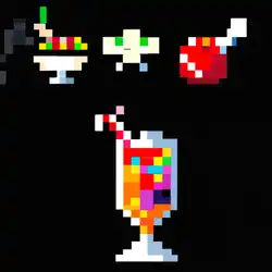 Une image de Recette du Pixel Bartender : un cocktail retro geek à base de Sprite et de bonbons Haribo - image générée par IA (DALL-E)